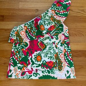 CK Bradley Ruffle one shoulder top